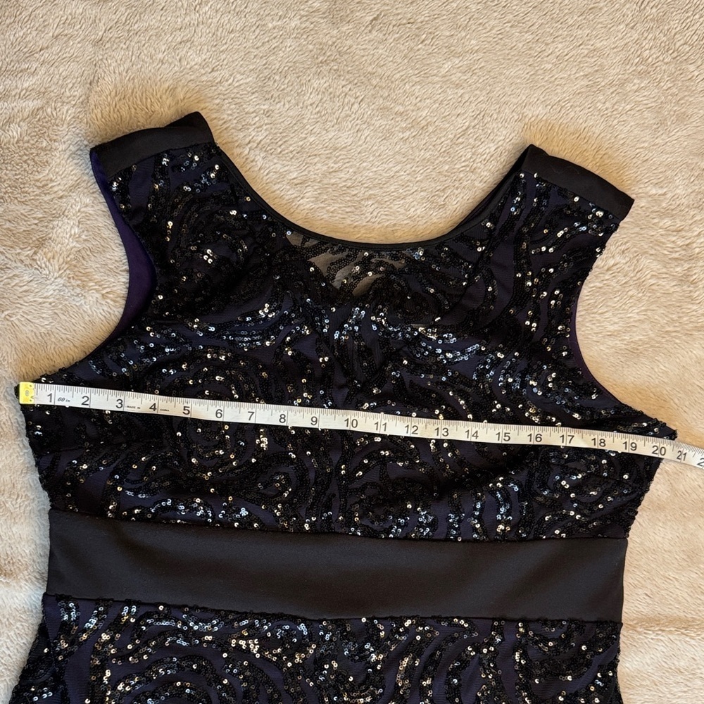 Ricki's Black Sequin Rose Sleeveless Dress Purple Under Layer sz 14 Stretch - Picture 7 of 15
